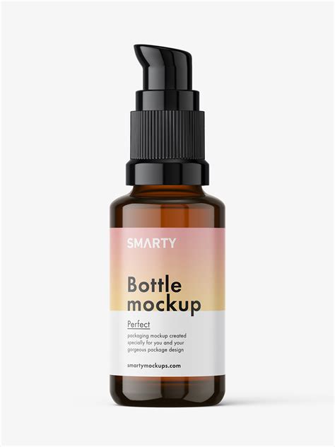 Amber Bottle With Push Pump Mockup Psd 200 Ml
