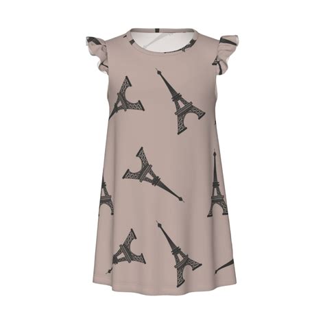 black Eiffel Tower Girls Nightgown, Flutter Short Sleeves Night Dress ...