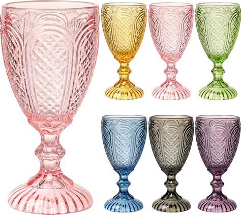 Amazon.com | Wine Glasses Set of 12 Vintage Goblet 9 oz Vintage Colored ...