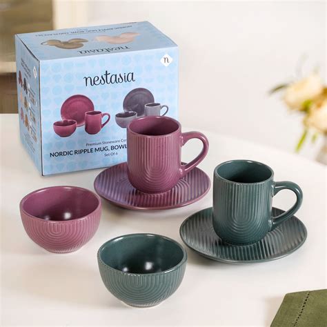 Nordic Ripple Ceramic Mug Bowl And Plate Set Of 6 Online - Premium ...