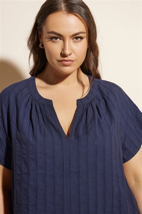 YOURS Plus Size Navy Blue Short Sleeve Cotton Blouse | Yours Clothing