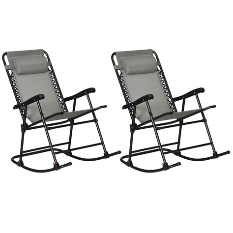 Outsunny Outdoor Rocking Chair Set of 2, Patio Folding Lawn Rocker Set ...