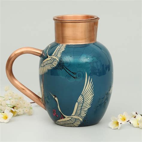 Buy INDIA CIRCUS Legend of The Cranes Blue Printed Copper Jug - 1.5l ...