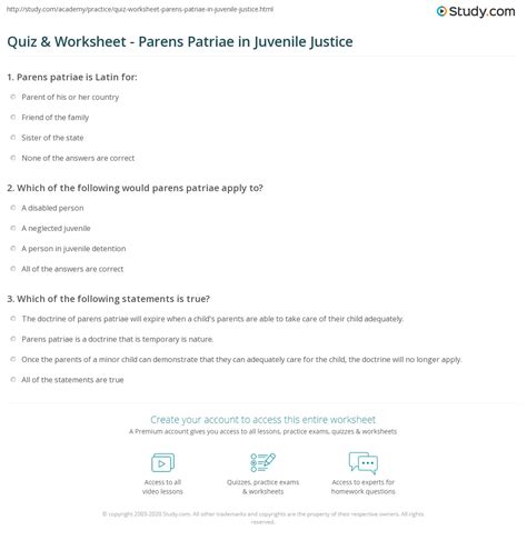 Quiz & Worksheet - Parens Patriae in Juvenile Justice | Study.com