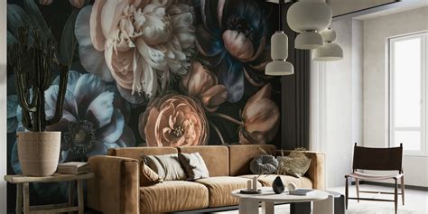 Dark Moody Baroque Blooms wallpaper | Happywall