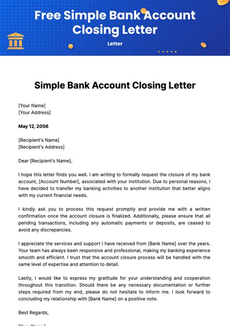 Free Simple Bank Account Closing Letter Template to Edit Online