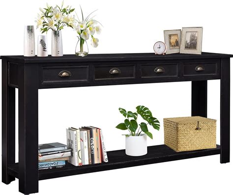 Buy Kinbor 60” Long Console Table Rustic Entryway Table with 4 Drawers ...