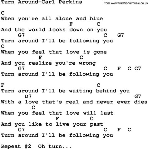 Country Music:Turn Around-Carl Perkins Lyrics and Chords