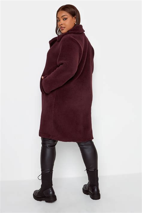 YOURS Curve Plus Size Dark Red Faux Fur Coat | Yours Clothing
