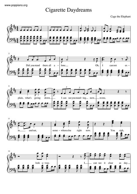 Cage The Elephant-Cigarette Daydreams 琴譜pdf-香港流行鋼琴協會琴譜下載 ★