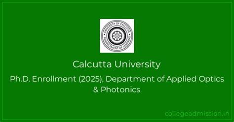 Calcutta University: Ph.D. Enrollment (2025), Department of Applied ...