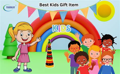 YAMKAY Wooden 10-Piece Ring Set Handmade Multicolored Montessori Toy ...