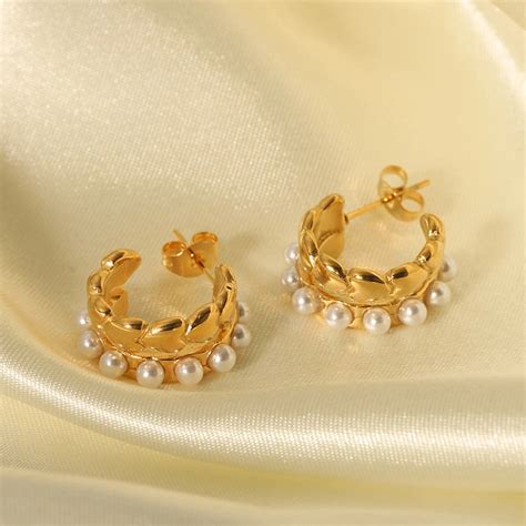 1 Pair IG Style Nordic Style C Shape Heart Shape Inlay Stainless Steel ...