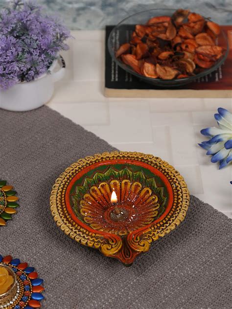 Buy Aapno Rajasthan Floral Shape Big Earthen Gel Filled Diya for The ...