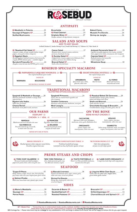 Menu • Rosebud Taylor, Little Italy Chicago