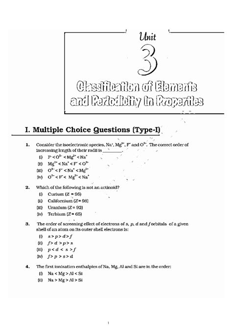 Classification question - Unit 3 Classification of Elements and ...