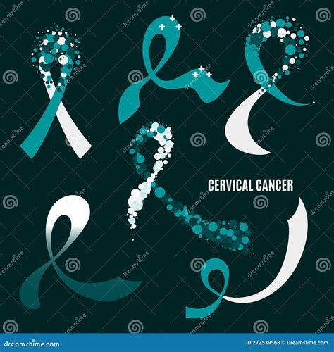 Cervical Cancer Awareness Teal Ribbon Collection Set Stock Vector ...