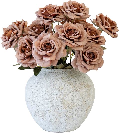 Amazon.com: CozyWel White Ceramic Vase with Dusty Pink Artificial Rose ...