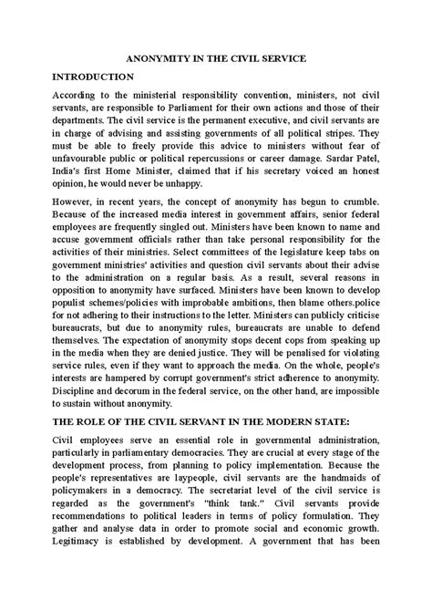 Anonymity in the Civil Service: Challenges and Implications - Studocu