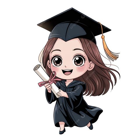 Linda Chibi Graduation Girl Que Sostiene Diploma Ilustración PNG ...