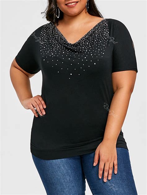[42% OFF] Rhinestone Split Sleeve Plus Size T-shirt | Rosegal