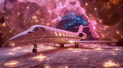 Premium Photo | A small plane is parked in a cave covered in sparkling ...