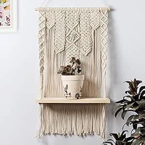 Decazone Macrame Wall Hanging Shelf Hand Woven Art Plant Holder Boho ...