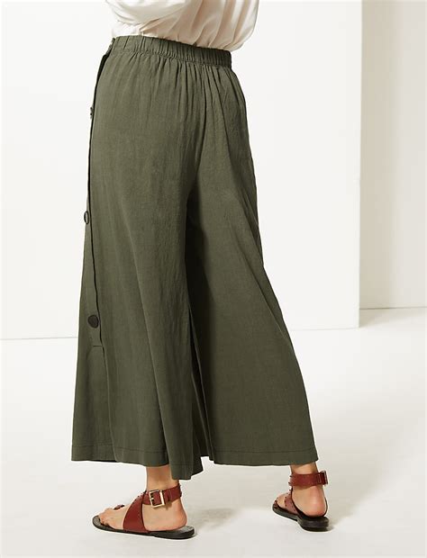 Buy Linen Rich Wide Leg Cropped Trousers at Marks & Spencer