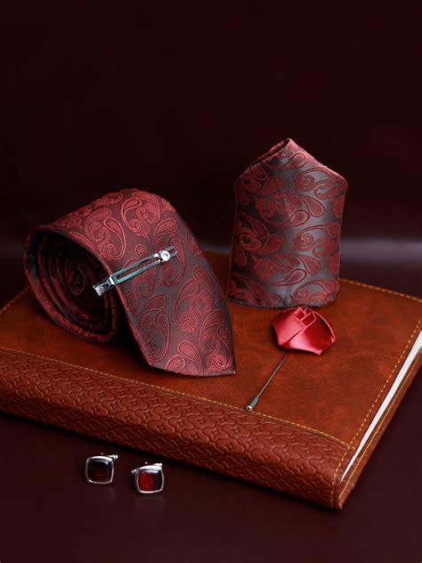 Burgundy Luxury Italian Silk Necktie Set Pocket Square Chrome Tiepin C
