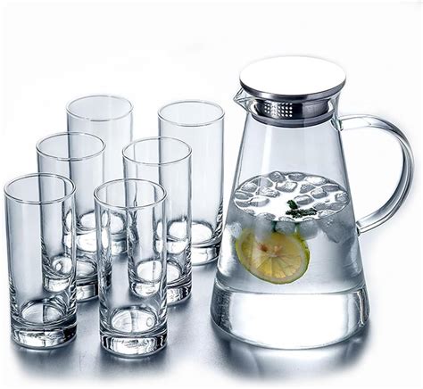 Amazon.com: 7-Pcs Glass Pitcher Set Jug with 6 Water Glasses Tumbler ...