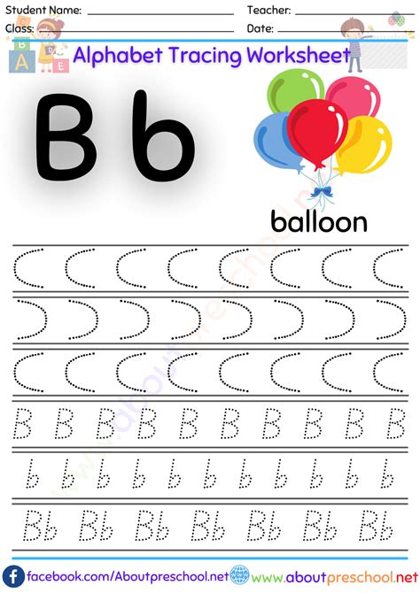 Alphabet-Letter B Tracing Worksheet - About Preschool