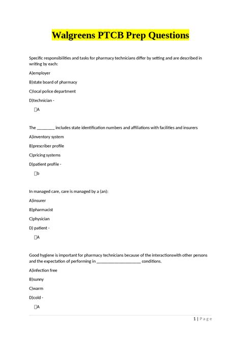 Walgreens PTCB Prep Questions: Pharmacy Technician Certification Exam ...