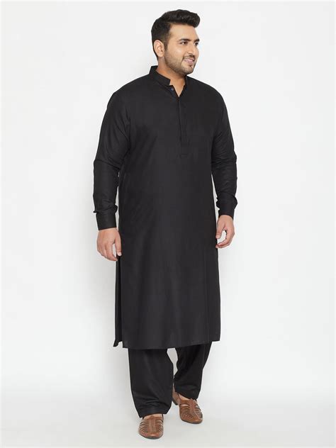 Men's Plus Size Black Cotton Blend Pathani Set – vastramay