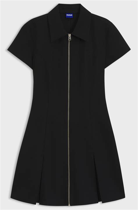 HUGO - Zip-front bodycon dress with pleated skirt - Black