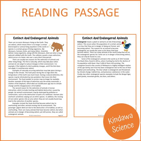 Extinct And Endangered Animals Reading Comprehension Passage and Quest ...