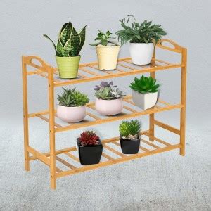 HOKiPO 3 Tier Bamboo Shoe Racks Slipper Stand Chappal Storage Organizer ...