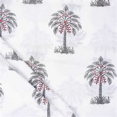 Buy Sanganeri Grey Palm Tree Block Printing Materials Fabric Online ...