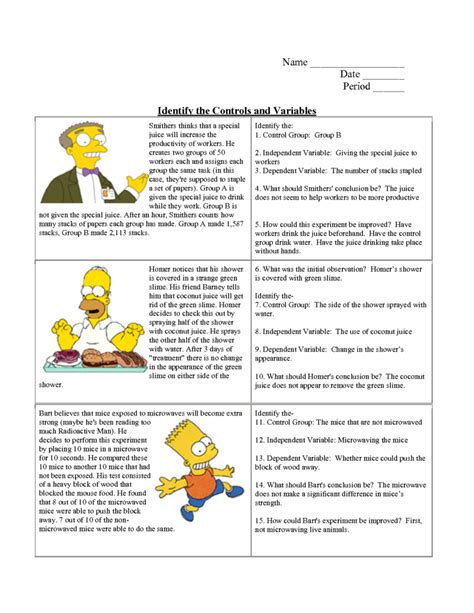 Image result for Identifying Variables Worksheet Answers