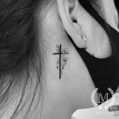 Behind The Ear Cross Tattoos