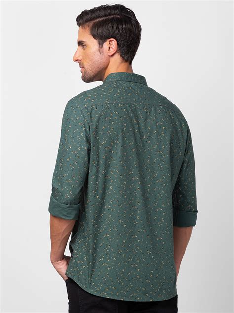 Spykar Men Sage Green Cotton Slim Fit Printed Shirt - mshps1bc110sagegreen