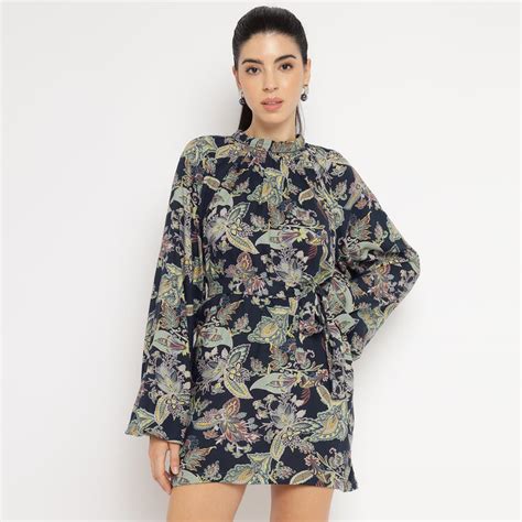 Buy Botanical Print High-Neck Mini Dress from The Ulluu