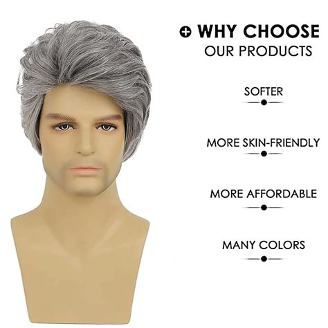 Men Wigs Short Grey Wigs Old Man Wig Synthetic Halloween Costume Male ...