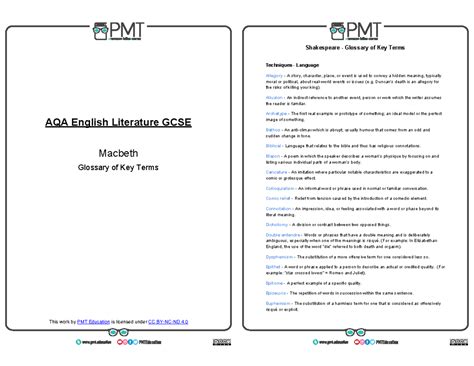 Glossary of Key Terms - Macbeth - AQA English Literature GCSE - bit/pmt ...