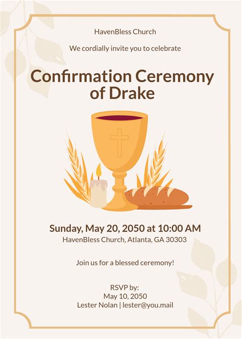 Free Simple Catholic Confirmation Invitation Template to Edit Online