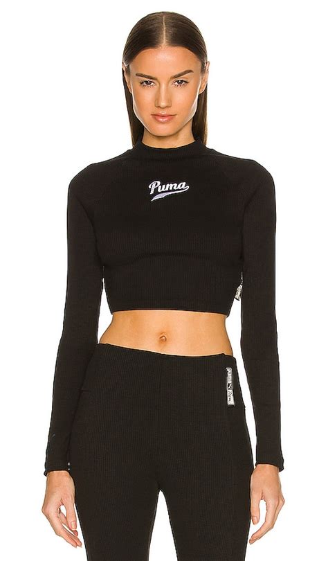 Puma Team Ribbed Long Sleeve Top in Puma Black | REVOLVE