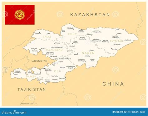 Kyrgyzstan - Detailed Map with Administrative Divisions and Country ...