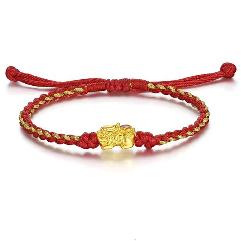 ZHOU LIU FU 24K Gold Bracelet Solid Gold Pixiu Charm Bracelet Yellow ...