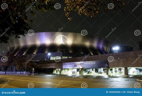 Street Level Evening View of the Famous Mercedes-Benz Superdome ...