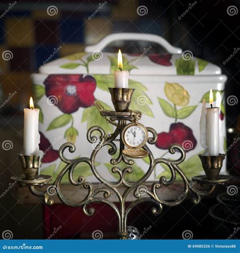Clock and Candles stock photo. Image of bronze, square - 69085326