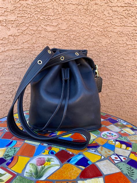 Vintage Coach Medium Black Bucket Bag Drawstring | Leather Shoulder Bag ...